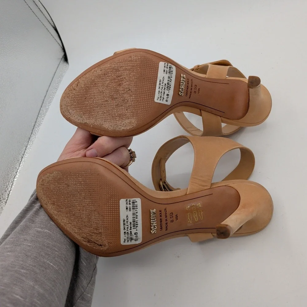 Schutz Dubia Pale Peach Nubuck Leather High Heel Sandals Size 8.5B Made Brazil